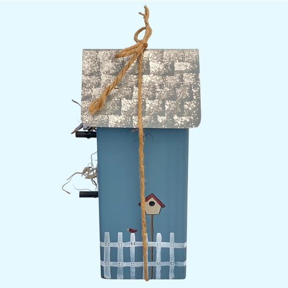 Handmade Blue Wooden Birdhouse Table Decoration - Picture 4 of 8